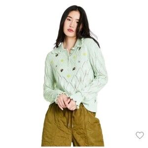 EUC Sandy Liang for Target Mint Green Embroidered Collar Sweater S